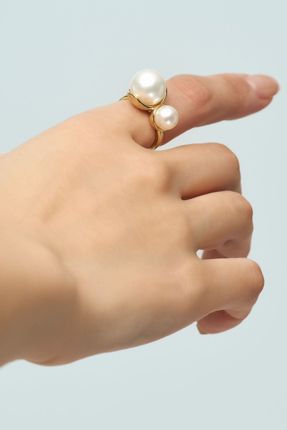 Double pearl free size ring