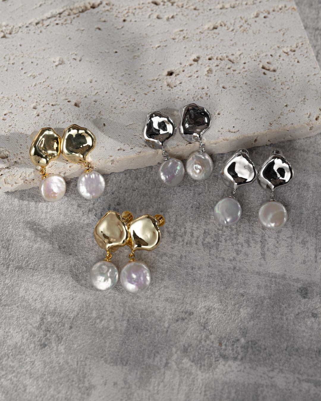 Metal & coin pearl earing